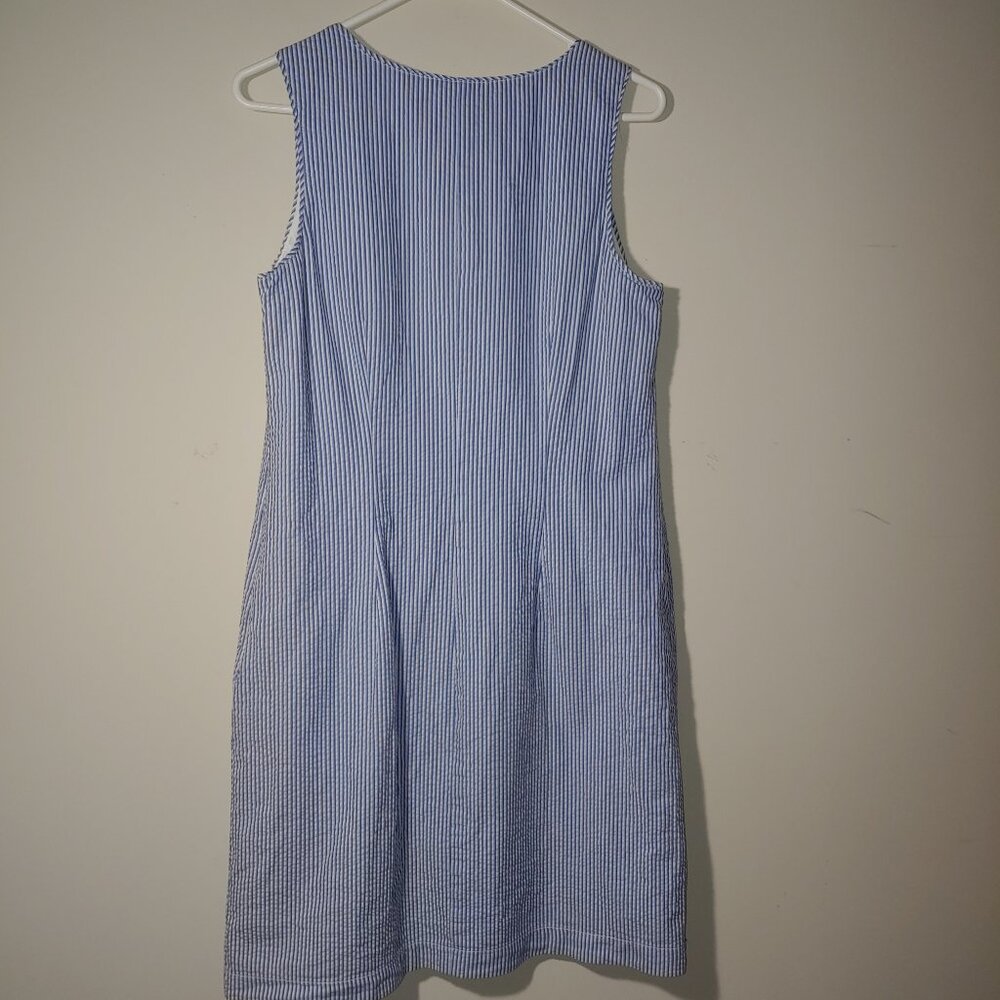 L.L. Bean Cotton Striped Sleeveless Midi Dress Size 8 White Blue - Picture 7 of 7